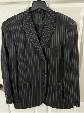 Men's Black Pinstripe Suit Jacket - Tailored Notch Lapel